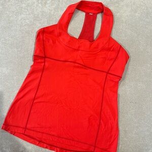 Red scoop neck lululemon tank, size 10, built in bra